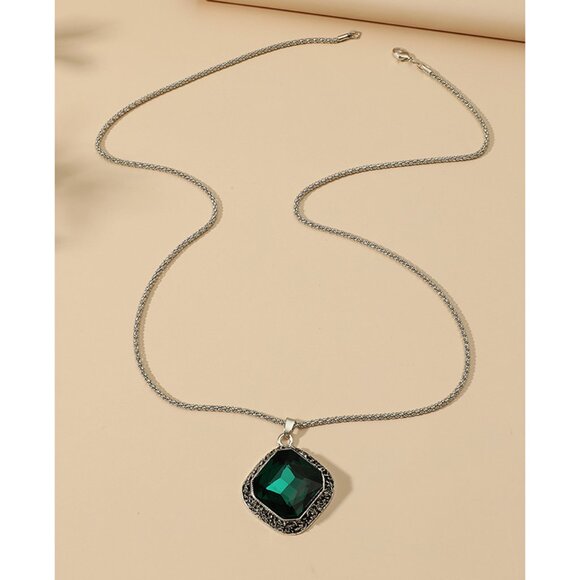 3/$35 Rhombus Blue Gemstone Long Pendant Chain Necklace Crystal Stone Women - Picture 4 of 8